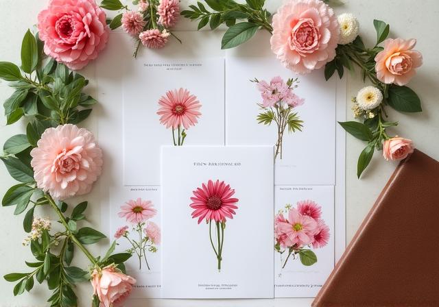 Detailed floral mood board with swatches and flower samples